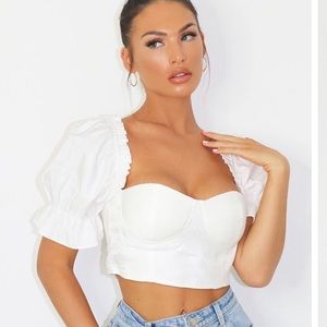 Short Puff Sleeve Crop Top White